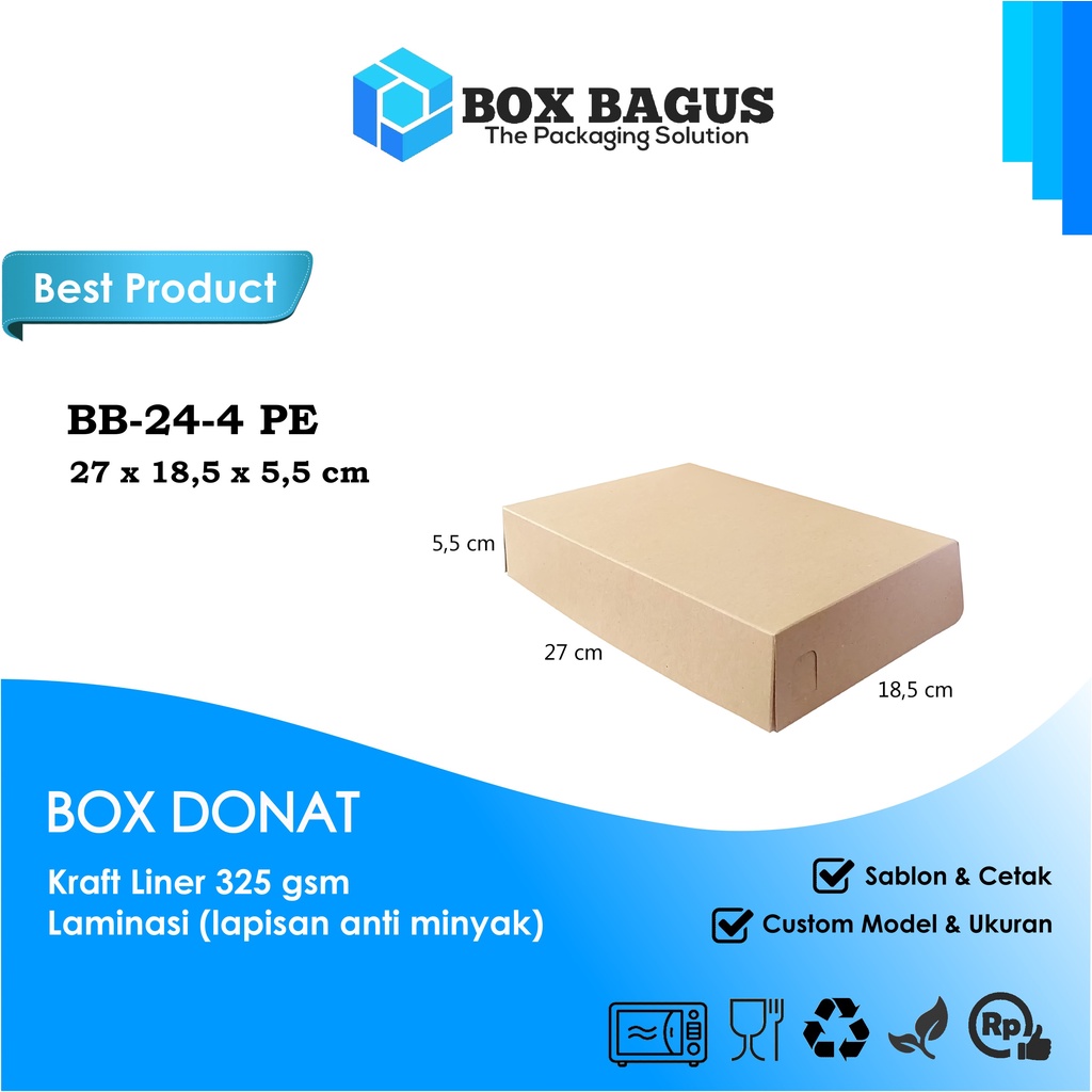 BOX DUS 27x18,5x5,5 KRAFT 325 GSM LAMINASI - KOTAK HAMPERS DONAT NASI BENTO KUE ROTI SNACK