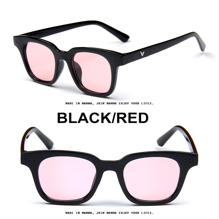 【Ready Stock】 Kacamata Bingkai Retro Persegi Kecil Wanita/Pria Dengan Lensa Warna-warni-BLACK/RED