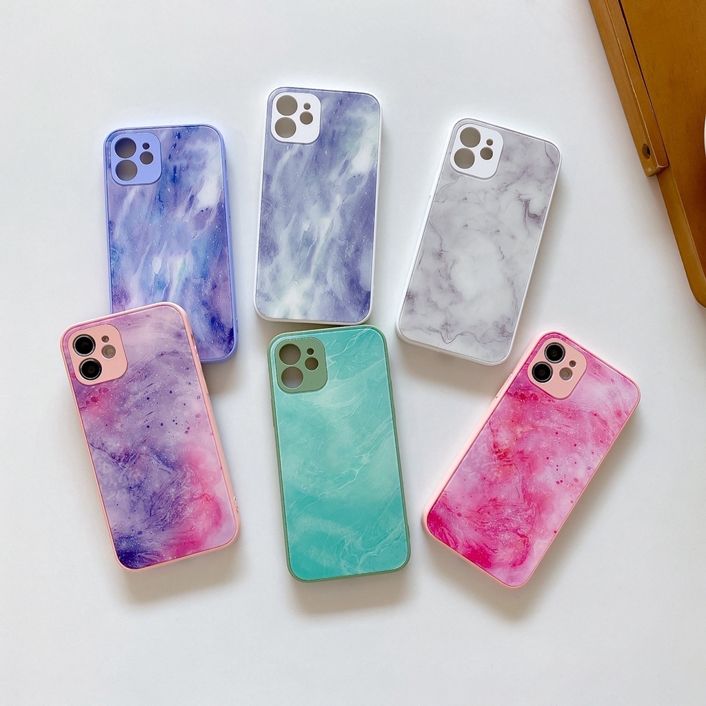 (Marble) Casing Tempered Glass Iphone 11 12 Pro Max X Xs Max Xr 7 + 8 Plus Se 2020 11 Pro Shockproof