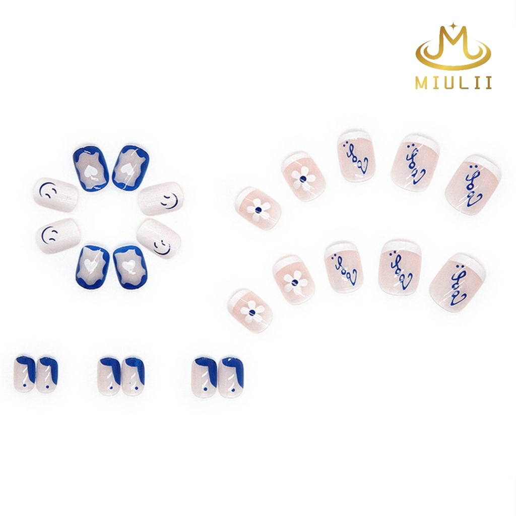 MIULII / KUKU PALSU  A0454  / 24PCS / 3D / NAIL ART / PREMIUM / CUTE / BIRU / FREE LEM JELLY / KUTEK