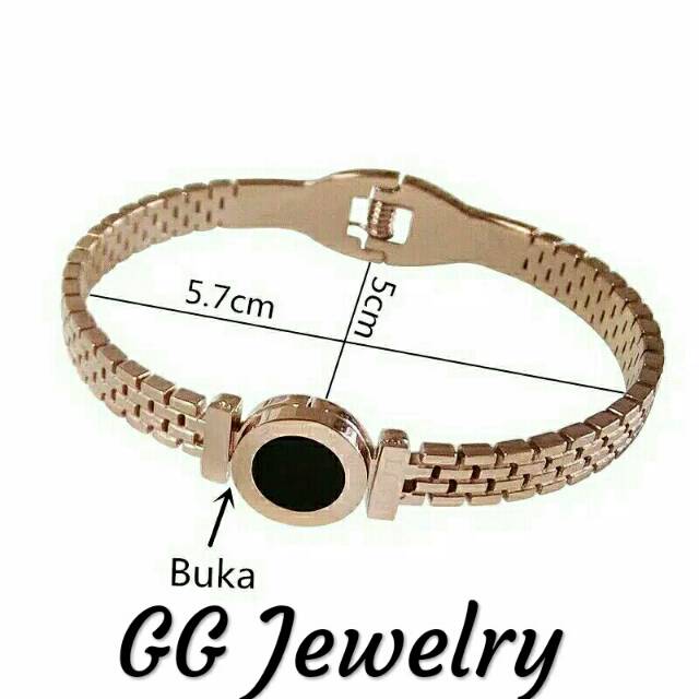 Gelang Bangle Aksen Angka Romawi Titanium Lapis Emas 18K # GB-109