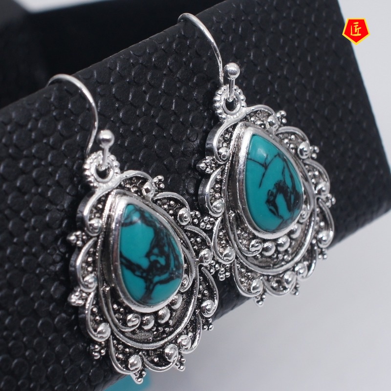 [Ready Stock]Vintage Silver Elegant Turquoise Earrings