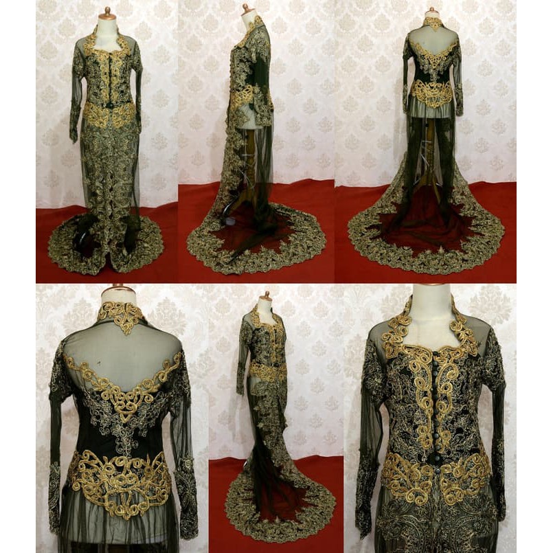 Kebaya Pengantin ekor payet jepang brokat tile payet bordir