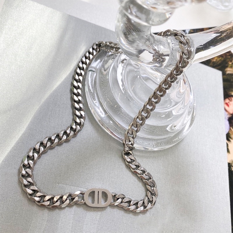 Kalung Titanium DD Silver Mirip Mas Putih Asli Trending Vintage Korea Fashion Style