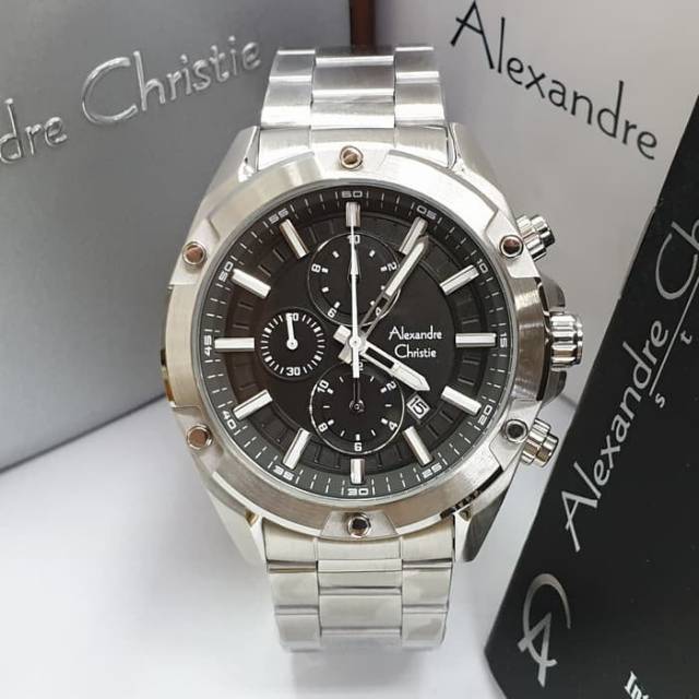 JAM TANGAN PRIA ALEXANDRE CHRISTIE AC 6524 CHRONOGRAPH SILVER BLACK ORIGINAL