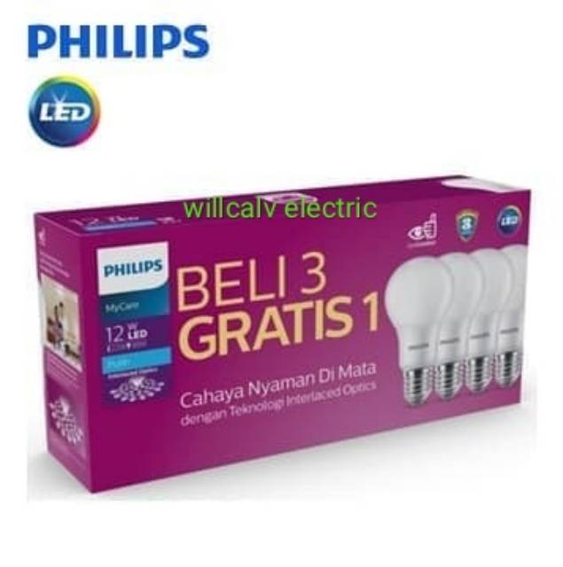 LAMPU LED PHILIPS  PAKET 12W 12WATT MYCARE MULTIPACK ISI 4 - PROMO LAMPU LED PHILIPS  ISI 4 12W 12WA