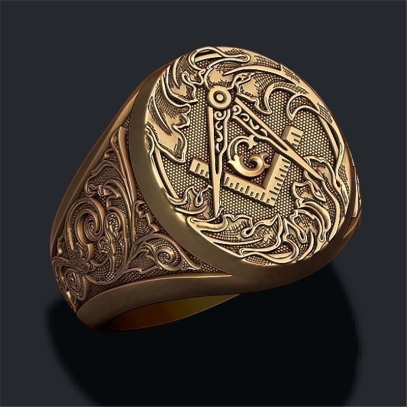 Cincin Emas Logo Masonic Gaya Vintage Untuk Pria