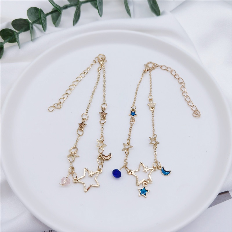 COD❤Korea Bintang Gelang Bulan Lucu Liontin Gelang Wanita Fashion Perhiasan Aksesoris  Tri