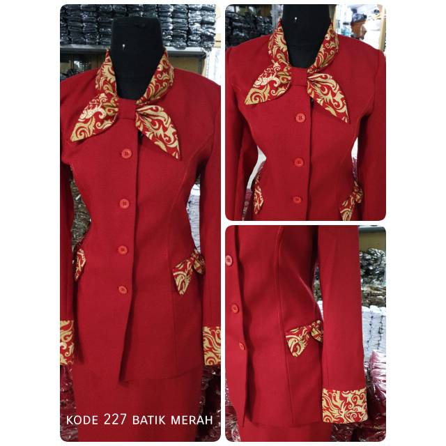 Setelan Blazer Batik Wanita Warna Merah 227