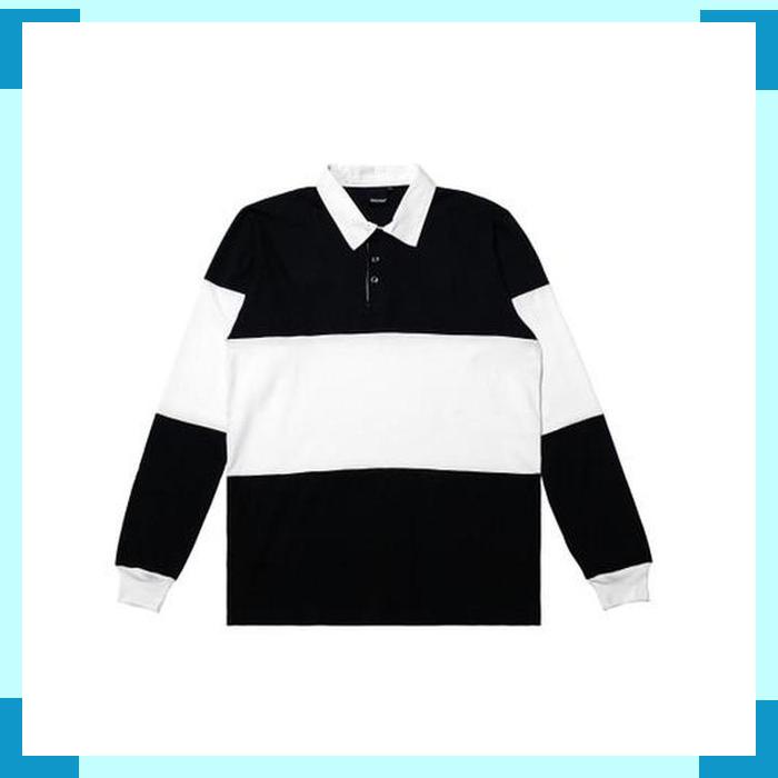 Vintage Rugby Polo Shirt Smooth Black White_hf946