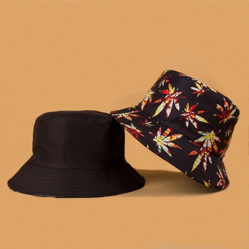 Topi Nelayan Dua Sisi Motif Daun Maple Bahan Katun Untuk Unisex