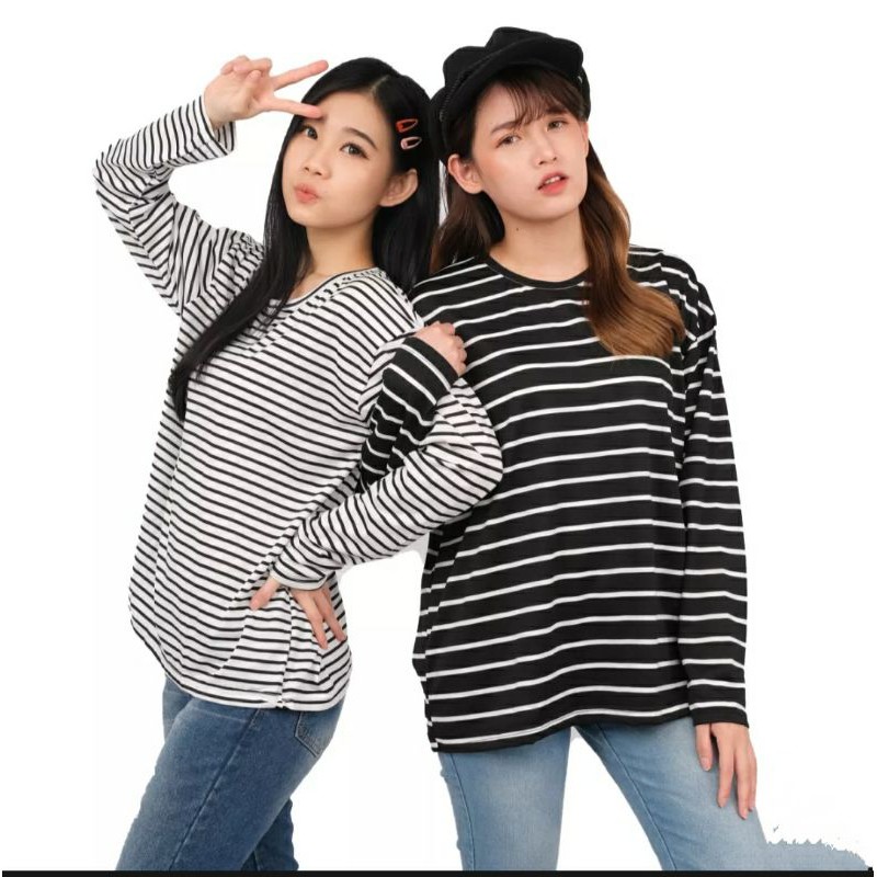 KAOS SALUR LENGAN PANJANG/BAHAN SPANDEK /atasan stevi/kaos salur/size besar ld96-98/L to XL