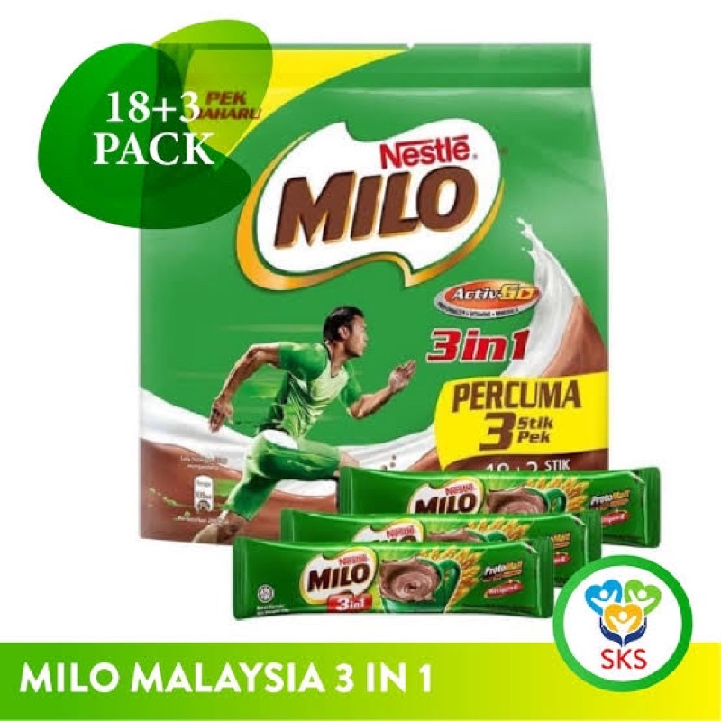 

Milo Malaysia 3 in1 isi 21 sachet ( 18+3 stick )