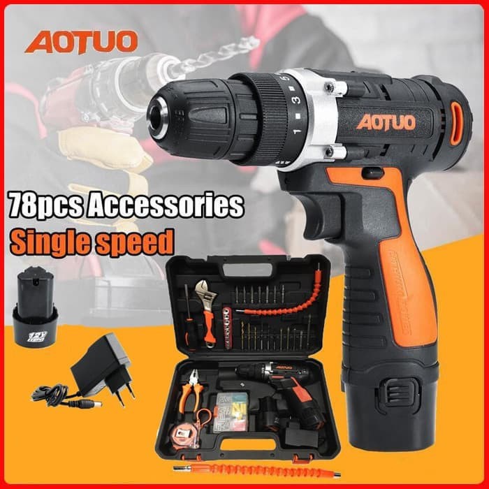 Aotuo Bor Cordless Power Drills Kit Electric Screwdriver - Mesin Bor