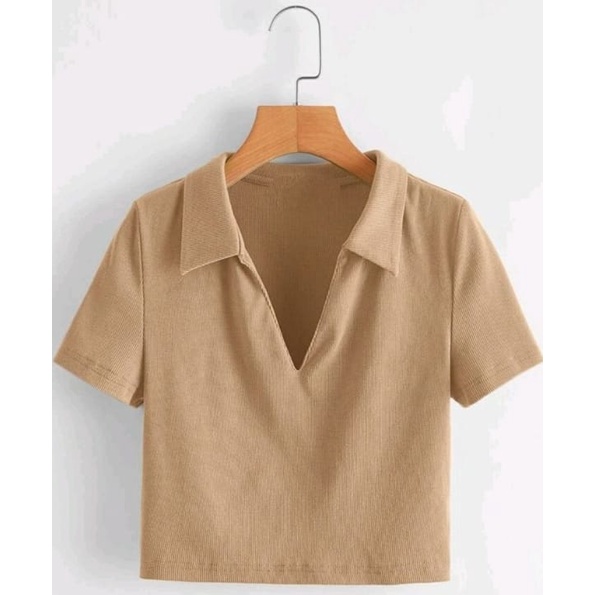 Crop Top V Kerah// Baby Tery
