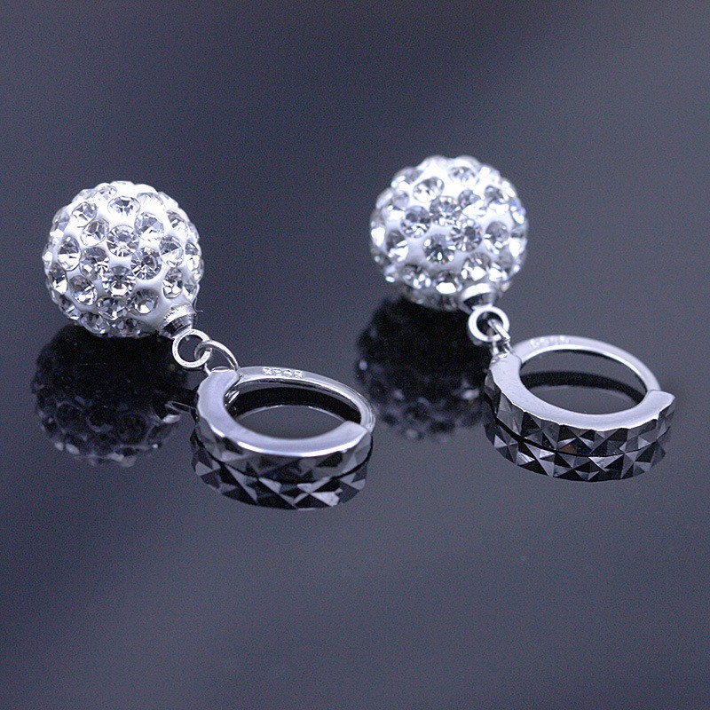 S925 Perak Shambala Anting Pejantan Kristal Penuh Putri Bola Stud Earrings Perempuan ai2-3828-2