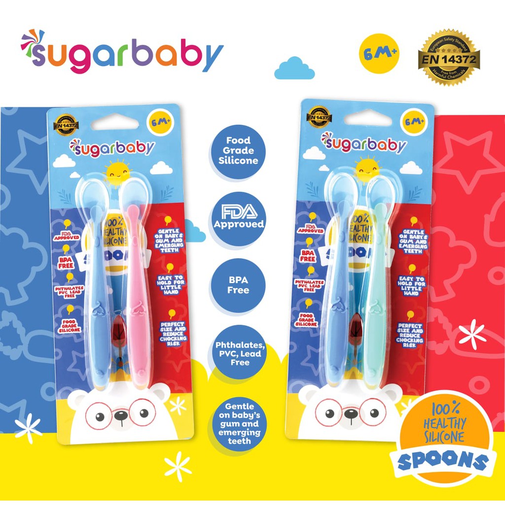 Sugar baby sendok baby silicone/spoon isi 2pcs and Sugar baby Healthy Silicone Spoon &amp; Fork (Nature Series)