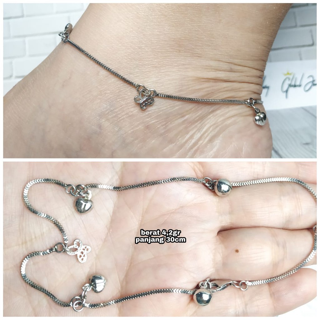 GELANG KAKI BANDUL LONCENG LOVE KUPU PERAK ASLI S925 GLOBAL JEWELLERY CI018