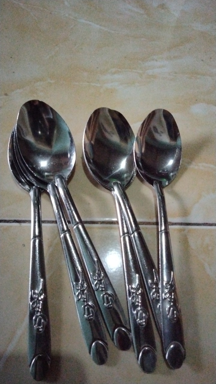 12pcs Sendok Makan Stainless Motif Bunga Mawar