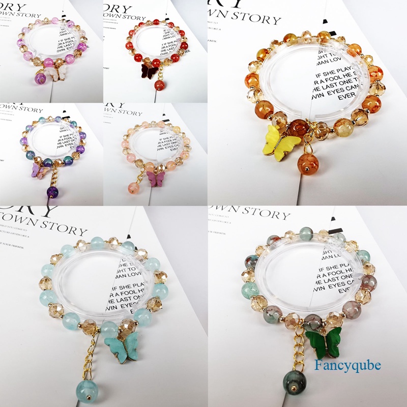 Gelang Manikmanik Kristal Warna Warni Bandul Bungakupukupu Gaya Koreabohemian Handmade Untuk Wanita