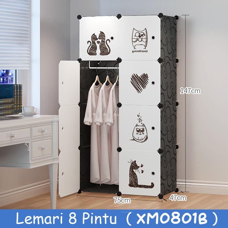 Lemari Pakaian Portable 8 Pintu + Gantungan Karakter Lemari Plastik 2x4