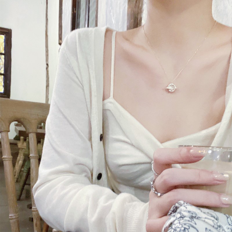 Kalung Rantai Dengan Liontin Planet Gaya Korea Untuk Wanita