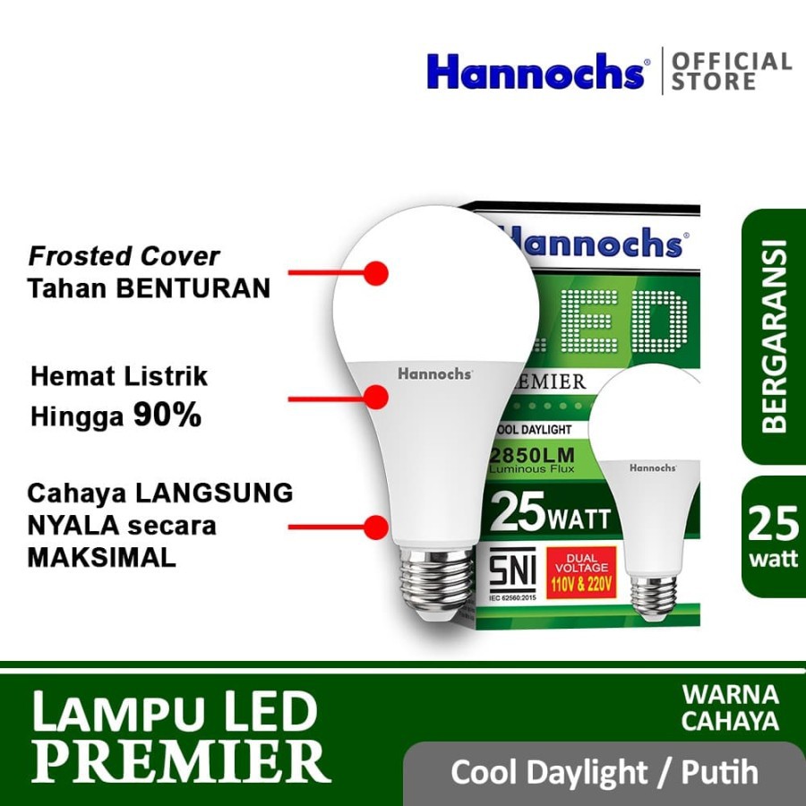 HANNOCHS PREMIER 25 WATT - Bola Lampu LED E27 25 Watt - Garansi 1 Tahun