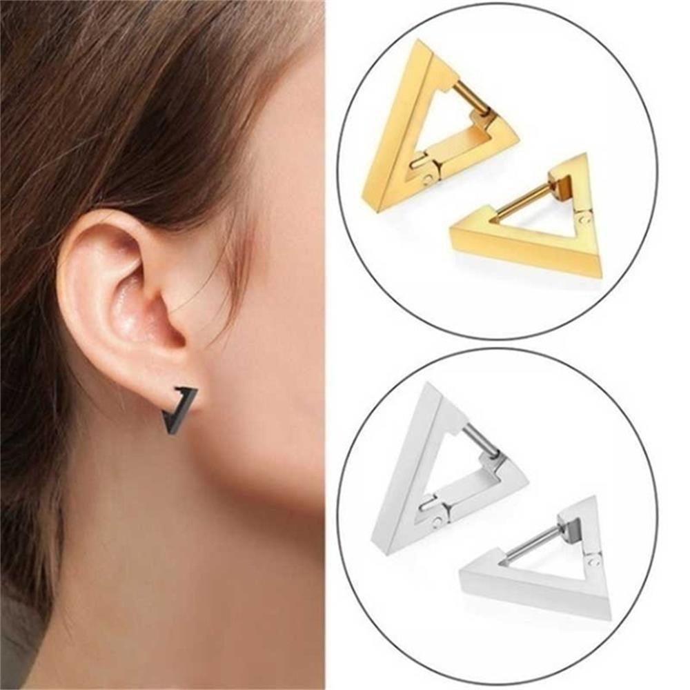 Anting Hoop Tindik Telinga Bentuk Bintang Hati Poligon Bahan Stainless Steel Warna Emas Perak Hitam Untuk Wanita