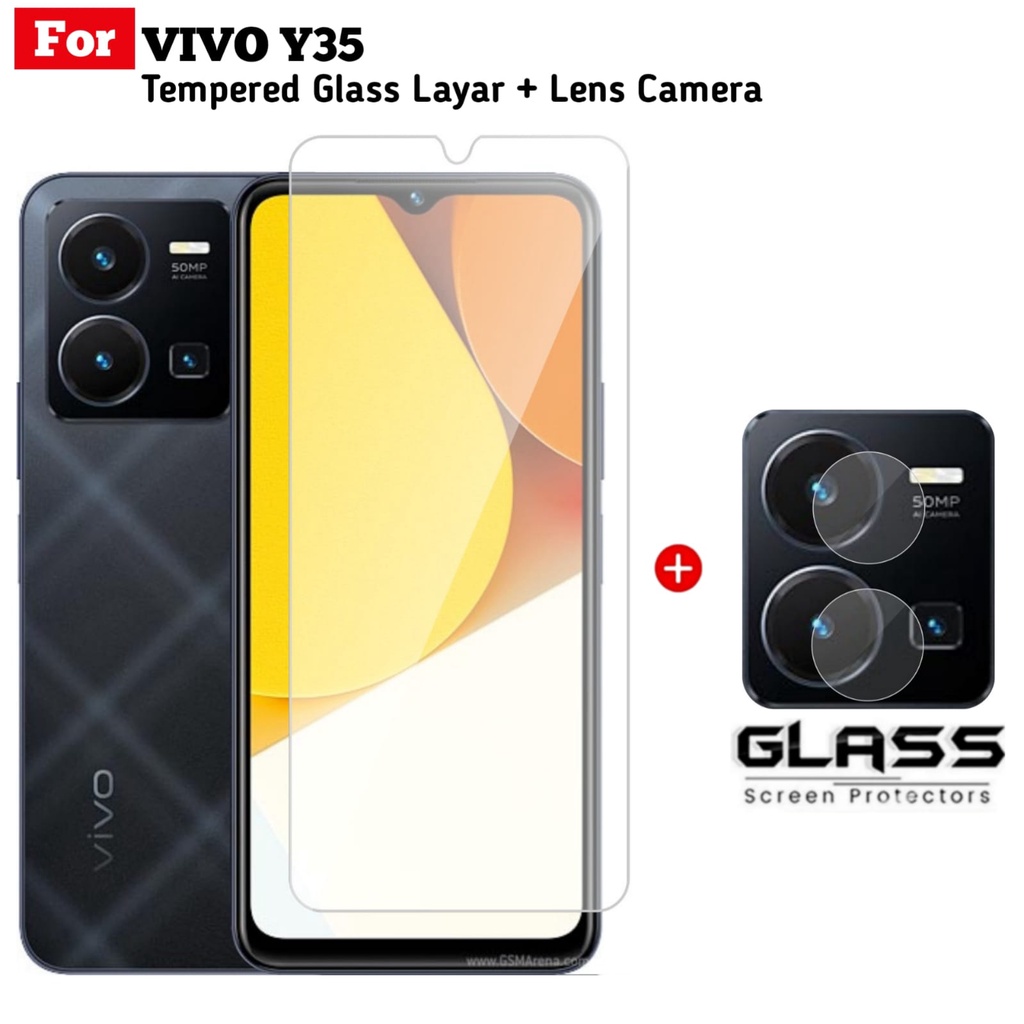 PROMO Paket 2 IN 1 Screen Guard For Vivo Y35 2022 / Vivo Y16 2022 Anti Gores Layar Free TG Camera Protect Camera Belakang Handphone