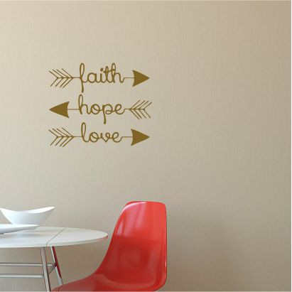 Stiker Thema Quotes / Wallsticker Faith Love Hope Gold