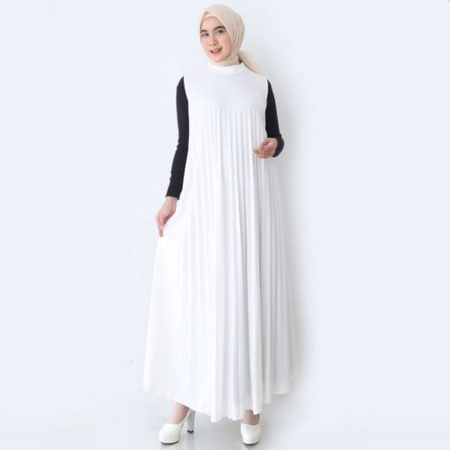 GAMIS - GAMIS PLISKET TANPA LENGAN PUTIH - BAHAN HYGET SUPER ( PREMIUM )