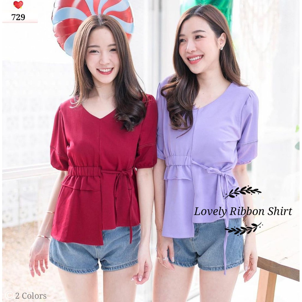 C17 Lovely Ribbon Shirt 729 Bahan mosscrepe, ld 98cm P 62cm