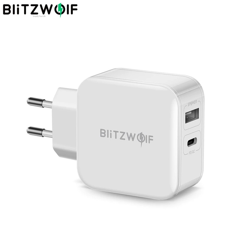 adapter BlitzWolf 30W Type-C Mobile Phone Charger PD/QC3.0+2.4A Dual USB Fast Charger EU/AU