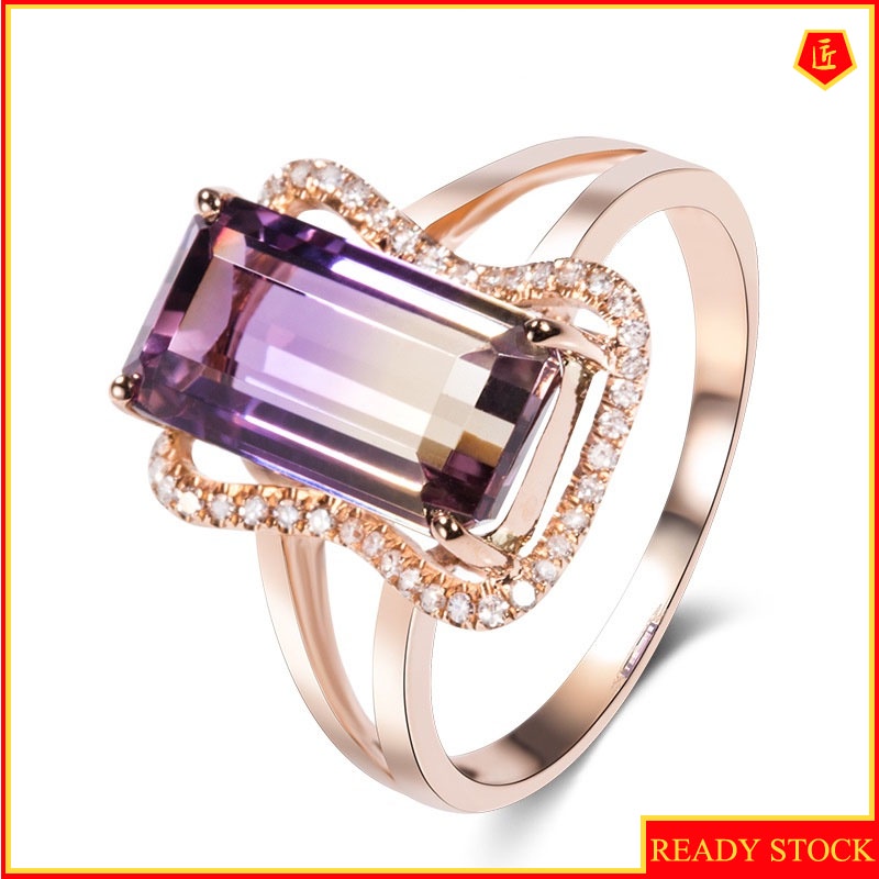 [Ready Stock]Ametrine Tourmaline Colored Gems Women's Ring 18K Rose Gold Elegant Fashion