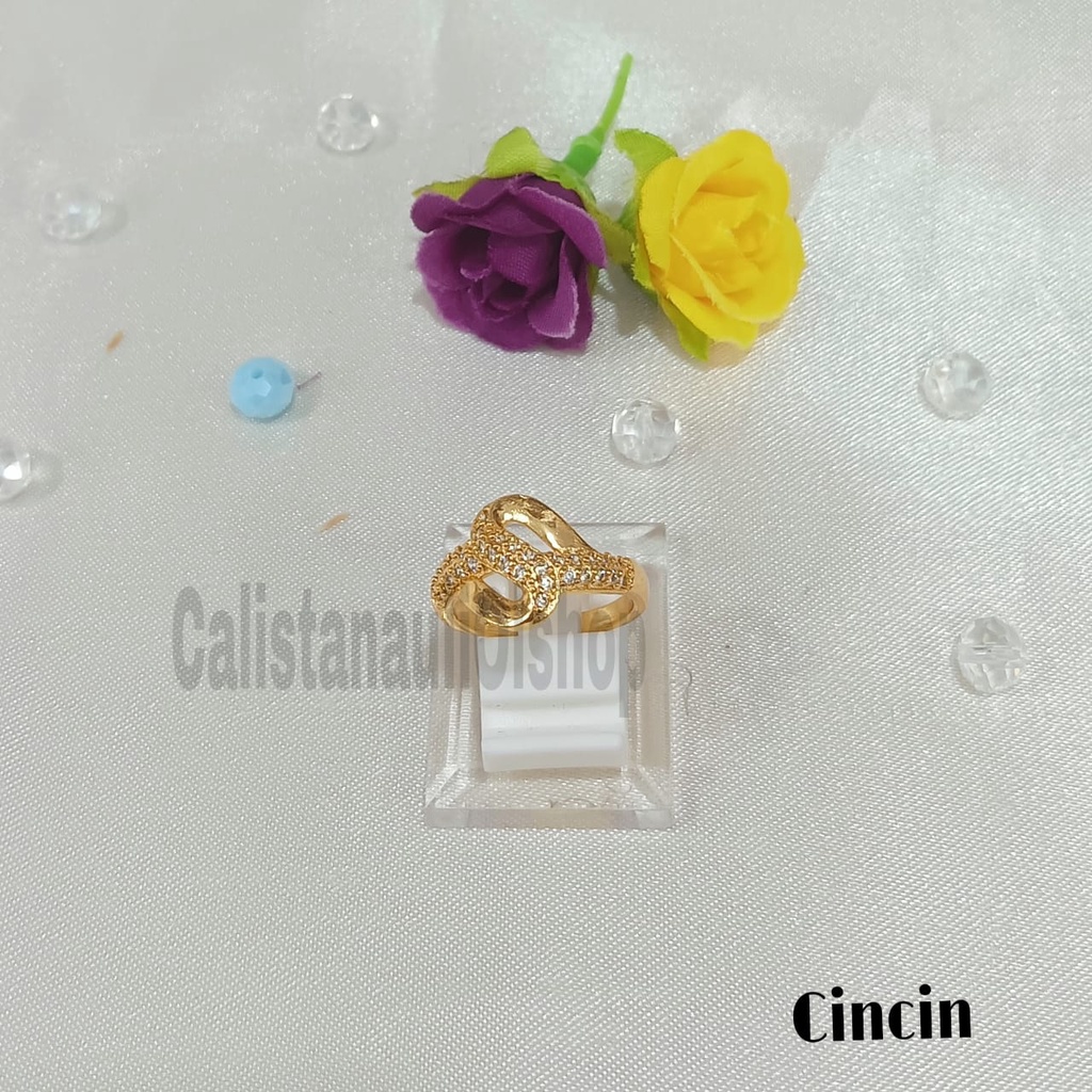 GELANG+CINCIN SISIK PLAT GESPER MANIS PERHIASAN EMAS  KOREA ANTI KARAT DAN ANTI LUNTUR