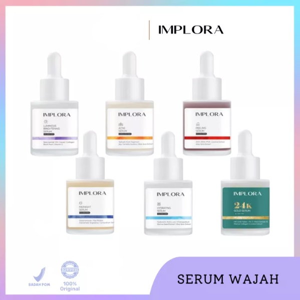 ❤️ Cloudy ❤️ IMPLORA SERUM WAJAH 20ML Face Serum Luminous Acne Mid Night 24K Hydrating Peeling