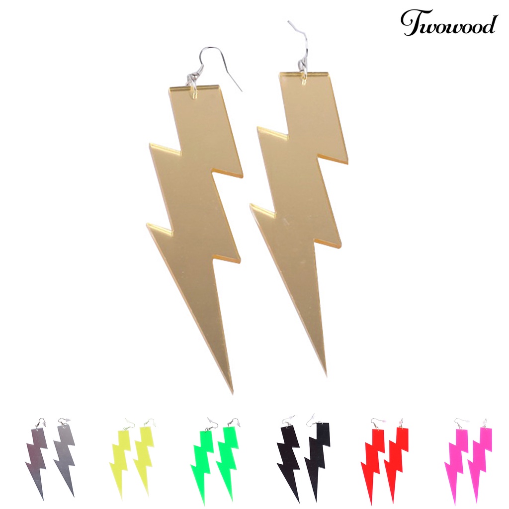 Twowood 1 Pair Dangle Earrings Lightning Shape Fluorescence Jewelry All Match Lightweight Hook Earrings for Daily Wear