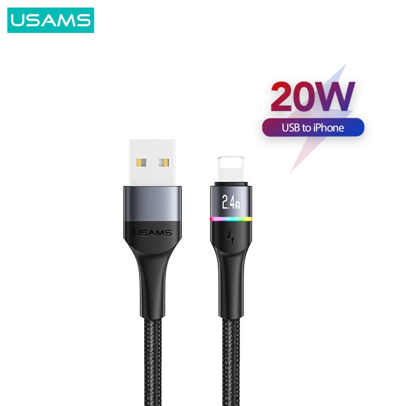 USAMS U76 Kabel Data LED PD Fast Charging 30W Type C to Lightning