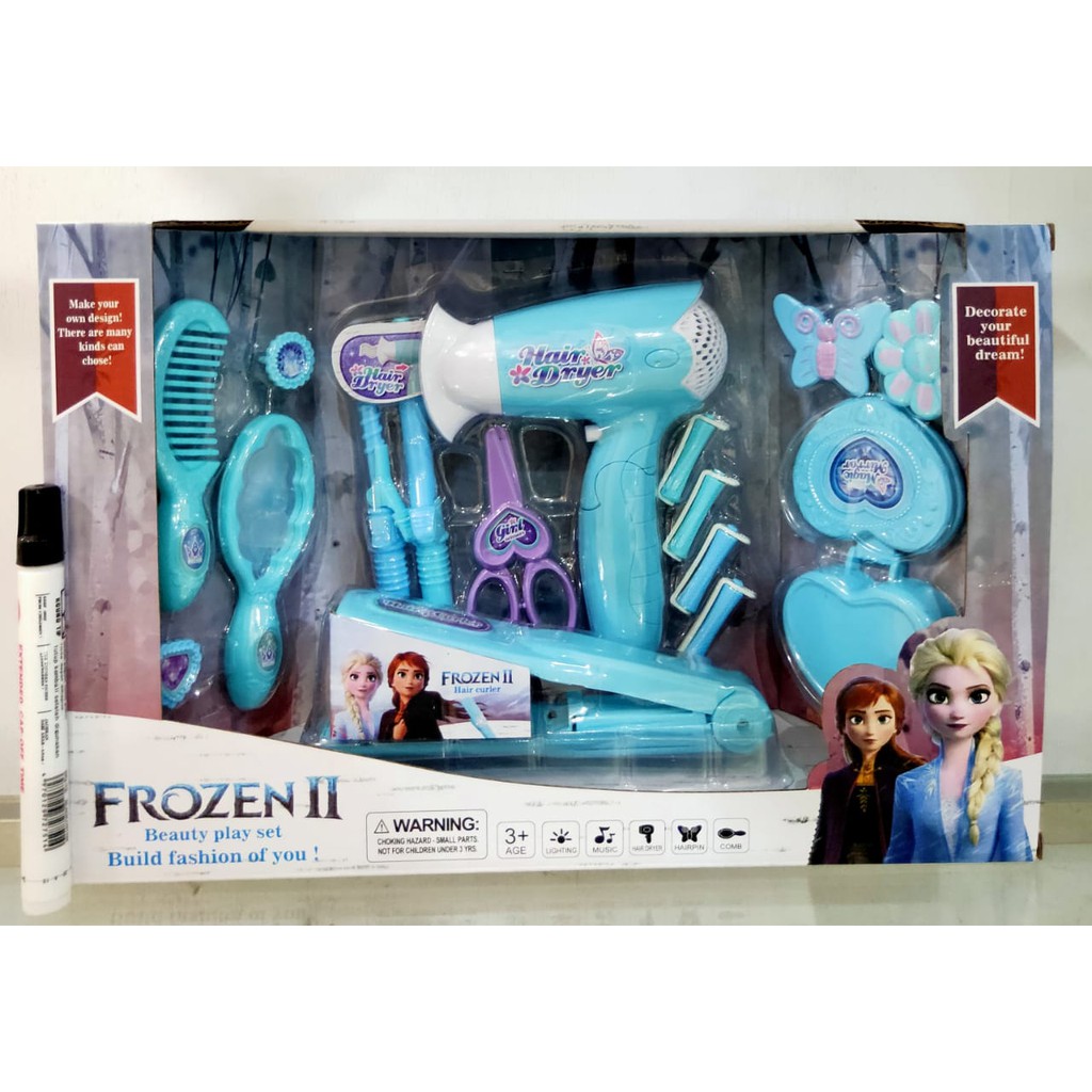 Mainan salon salonan frozen princess elsha sisir hair dryer catokan gunting set box