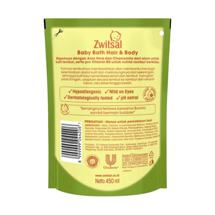 ZWITSAL BABY BATH HAIR &amp; BODY ALOE VERA 2 in 1 450 ml