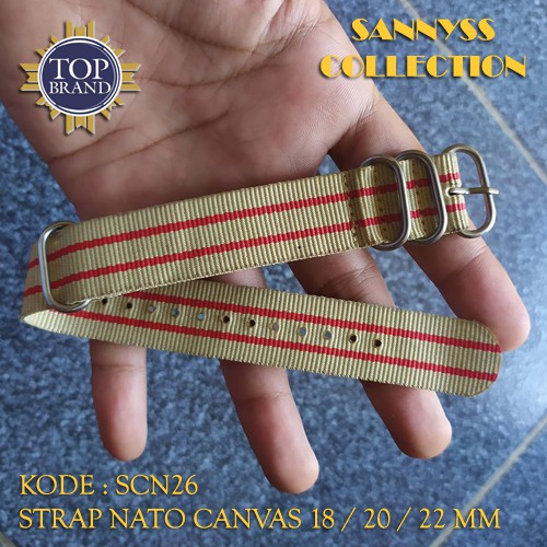 STRAP TALI JAM NATO CANVAS 18 20 22 MM MERAH CREAM