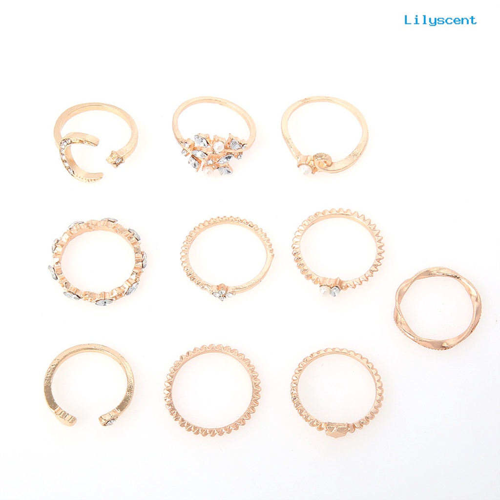 10 Pcs Cincin Jari Bentuk Geometris Daun Bulan Hati Tidak Pudar Untuk Hadiah Wanita