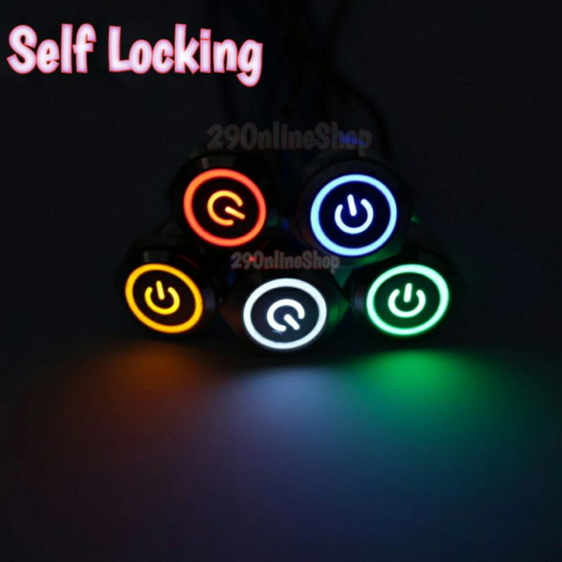 push button self locking logo power switch on off saklar tombol lampu led motor mobil