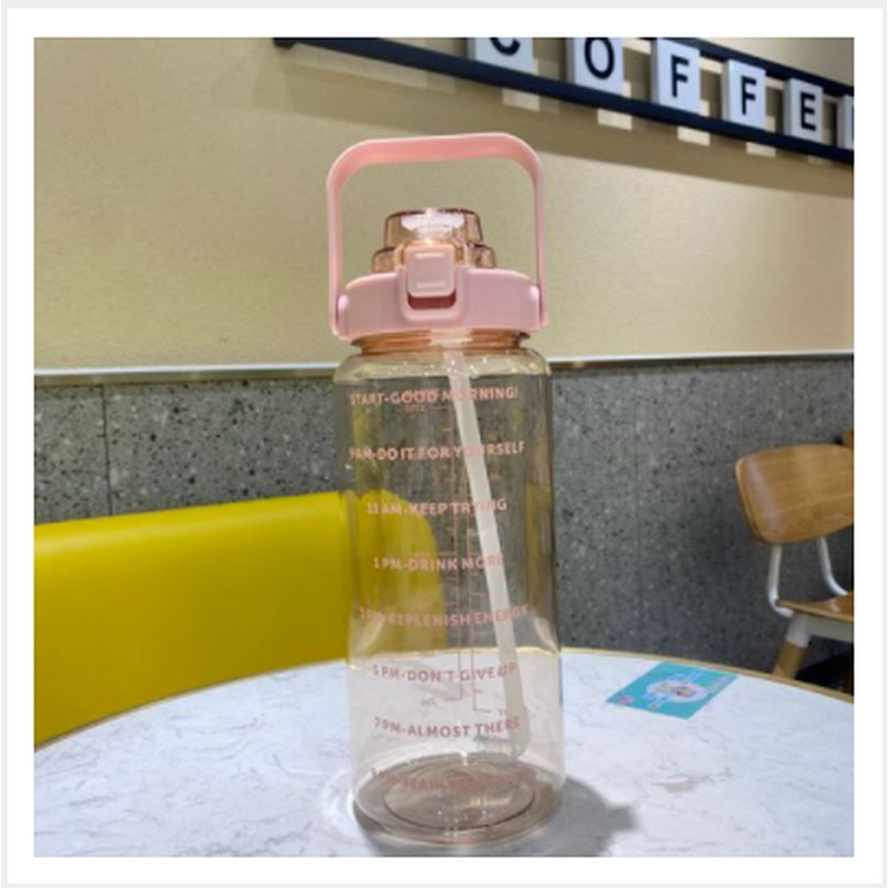 【Spot barang】jumbo Botelo Botol Motivasi Minum 2 Liter Jumbo Tumblr Air Tanda Waktu-pink【2L】