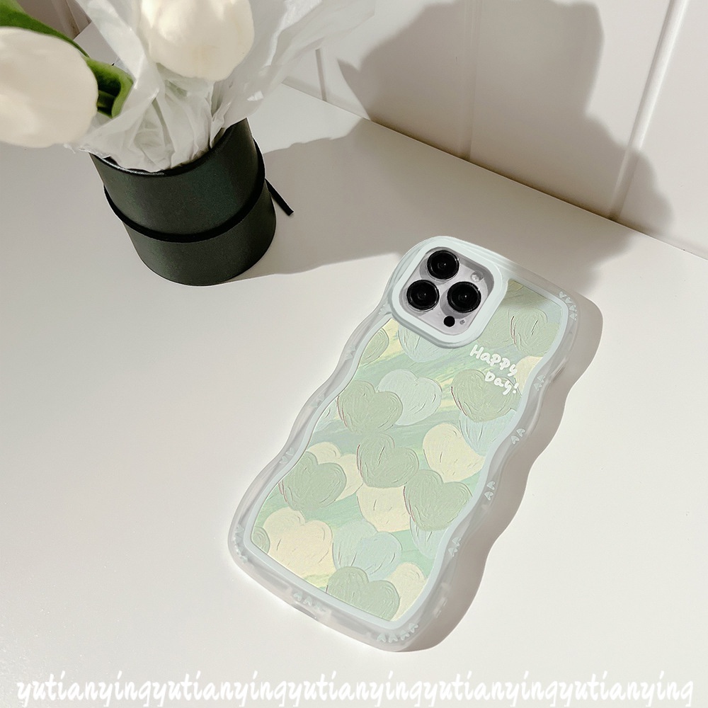 Soft Case Transparan Motif Hati Hijau Untuk IPhone 6Plus XR 7Plus 14plus 11 12 13 14pro Max 7 8plus X XS Max 6 6splus 11Pro Max SE 2020