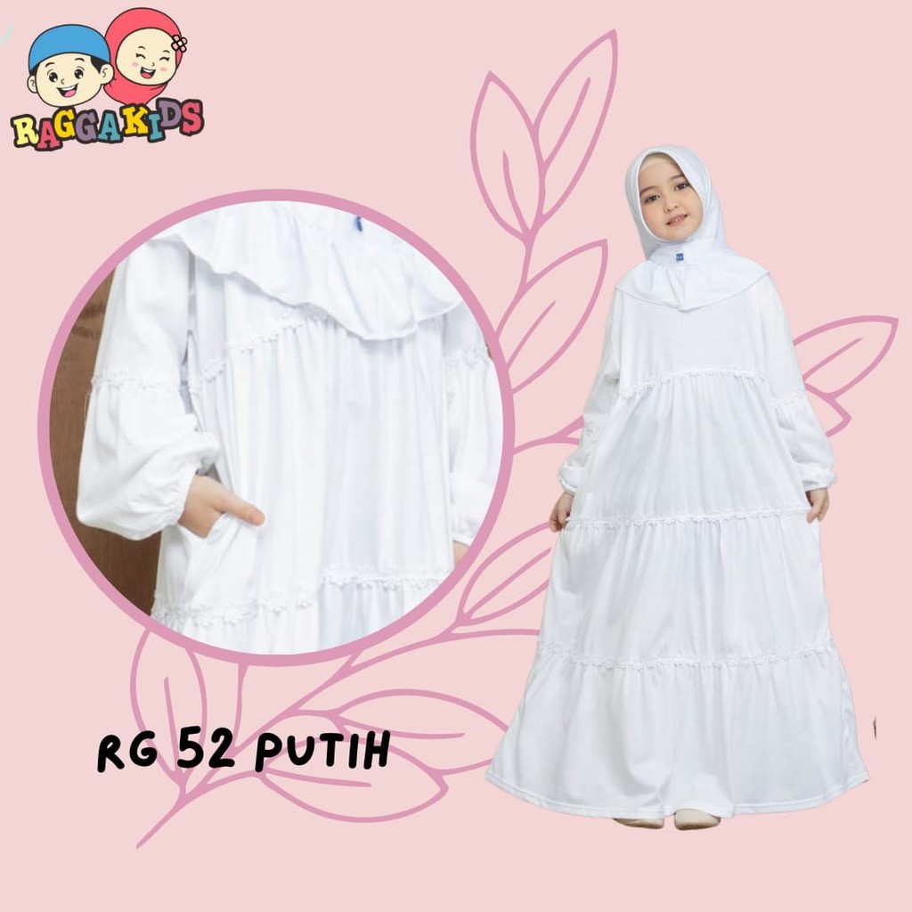Baju Gamis Anak Perempuan RAGGAKIDS RG 52 ( kaos) PUTIH gamis anak perempuan setelan anak baju lebar