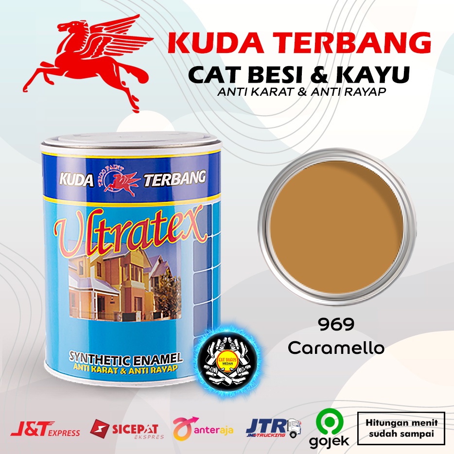 CAT MINYAK CAT KAYU DAN BESI KUDA TERBANG ULTRATEX 1 KG WARNA 969 CARAMELLO COKELAT COKLAT MUDA MOCCA MOCHA 1KG CAT KUSEN PINTU SYNTHETIC ENAMEL ANTI KARAT ANTI RAYAP TERMURAH DI MEDAN BINJAI