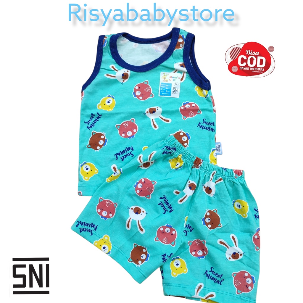 Baju setelan Anak Singlet Motif dasar warna - Baju bayi adem lembut ber- SNI