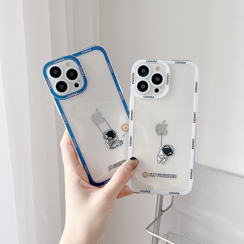 Soft Case Pelindung Lensa Transparan Motif Kartun Astronot Untuk iPhone 11 12 13 Pro Max X XR XSMAX 7 8 Plus