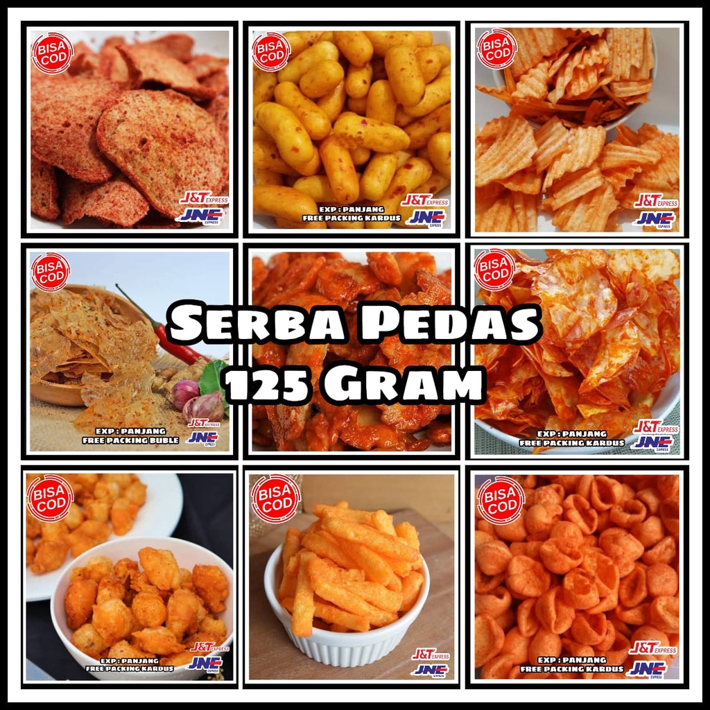 

TERMURAH snack kiloan makanan ringan serba pedas 125 gram jajanan jadul zaman now cemilan gurih asin